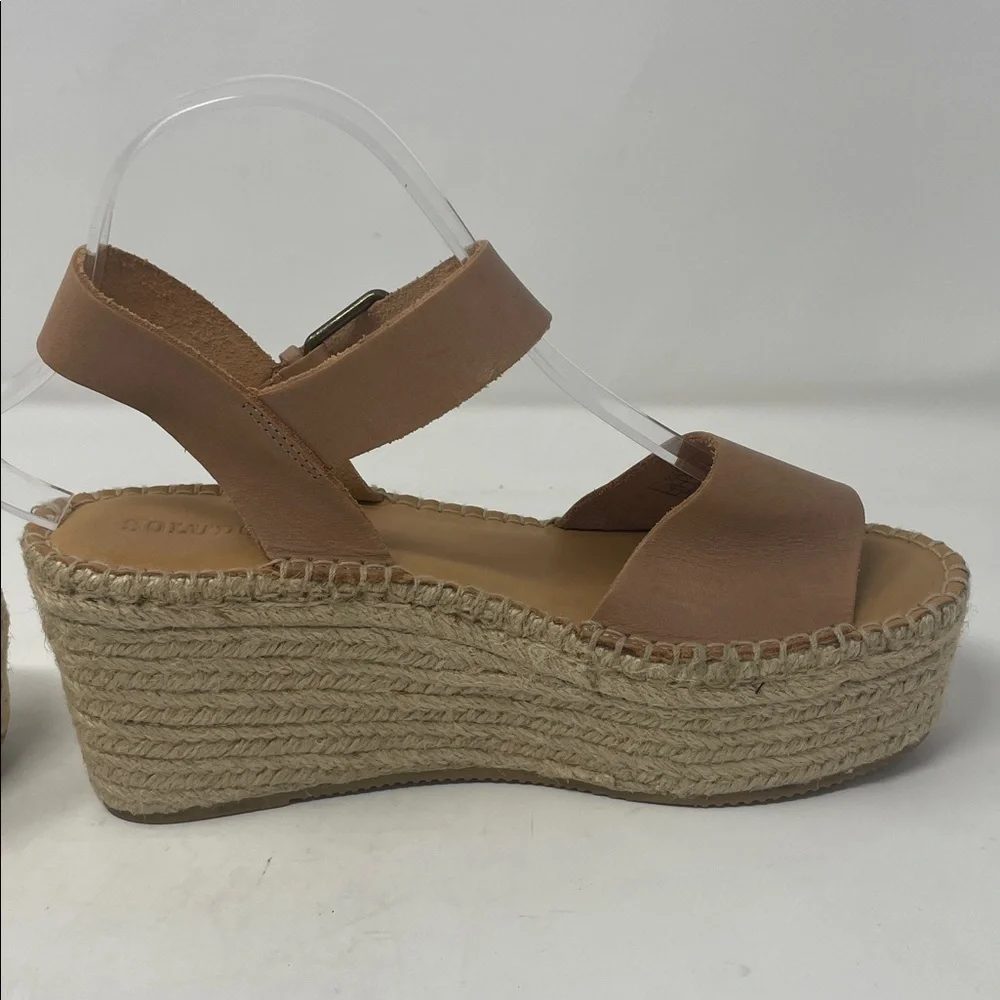 Soludos Leather Tan Wedge Platform Sandals with Ankle Strap Size 7.5